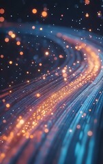 Obraz premium Highspeed data transmission through fiber optic cables, glowing with bright light as they transfer vast amounts of information effortlessly