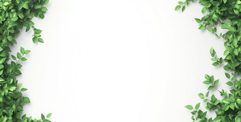 Lush green leaves frame a white background, perfect for text or images.