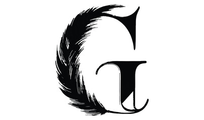 Vector drawn feather with latter G template