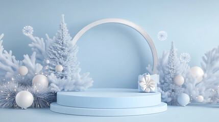 Ice and snow Christmas podium background