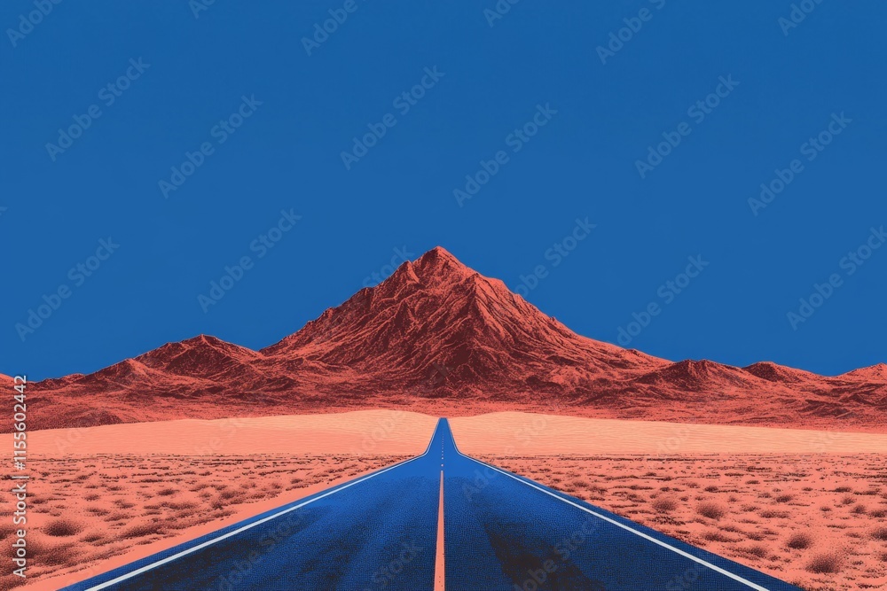 Poster a minimalist illustration of a highway disappearing into the horizon, with simple clean lines and mu