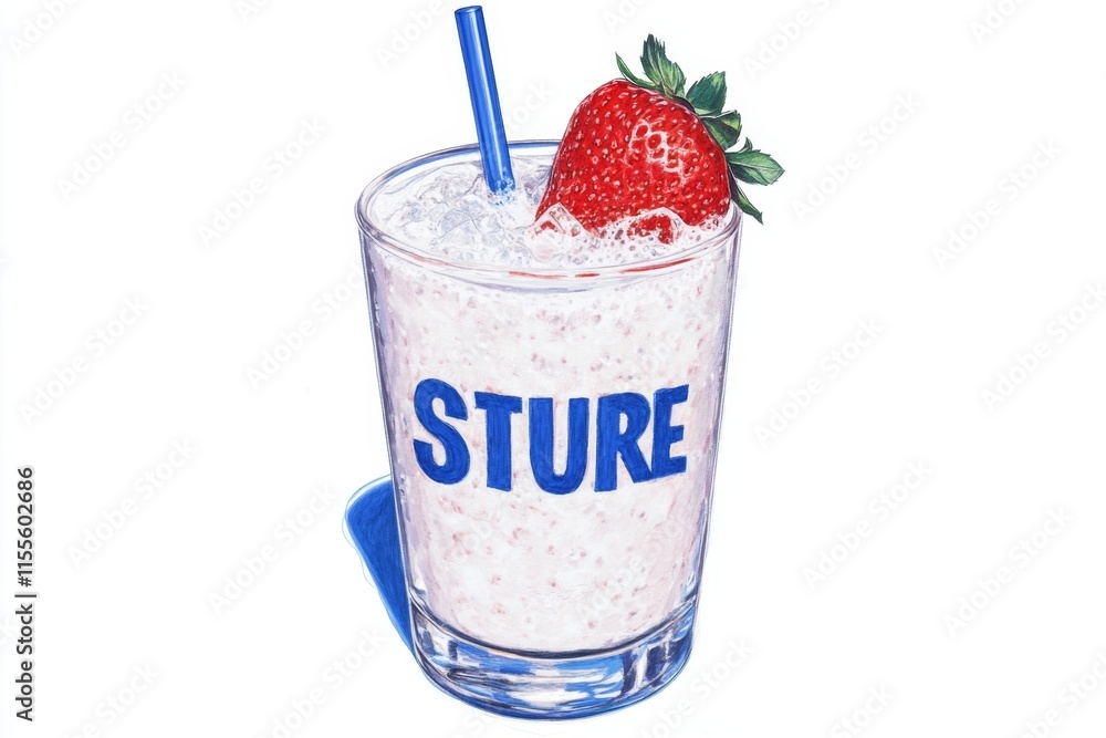 Poster A minimalist smoothie cup with a straw and a small fruit garnish, drawn in simple, clean lines with soft gradients