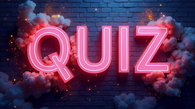 Neon sign displaying the word "QUIZ" with a smoky background, suggesting a fun quiz theme.