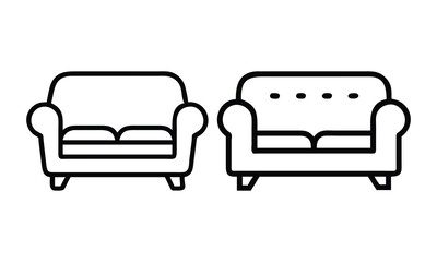 Minimalist Sofa Icons in Outline Style, A pair of minimalist sofa outline icons featuring clean and modern designs, ideal for furniture, home decor, and interior design themes.  
