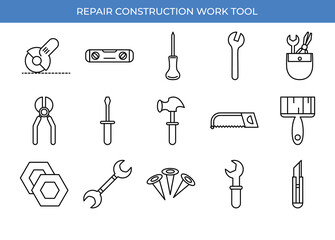 tool repair maintenance and construction equipment icons set line style icon Vector