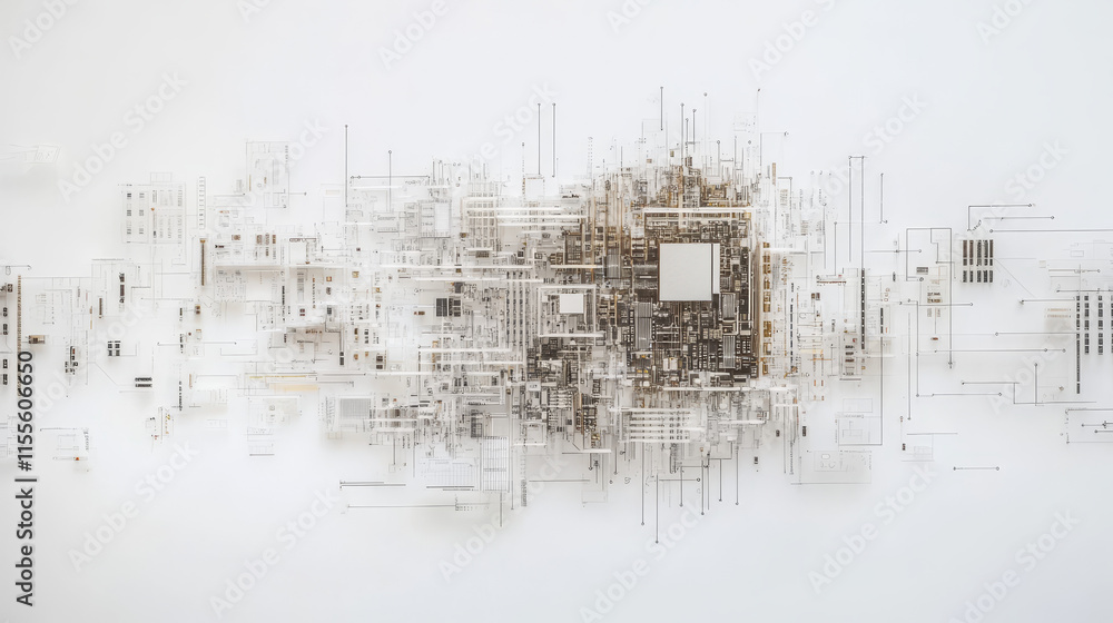 Poster circuit board in the form of an idea. a microchip light background. high- tech vector illustration o
