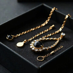 Luxurious black and gold jewelry set on elegant display new image 
