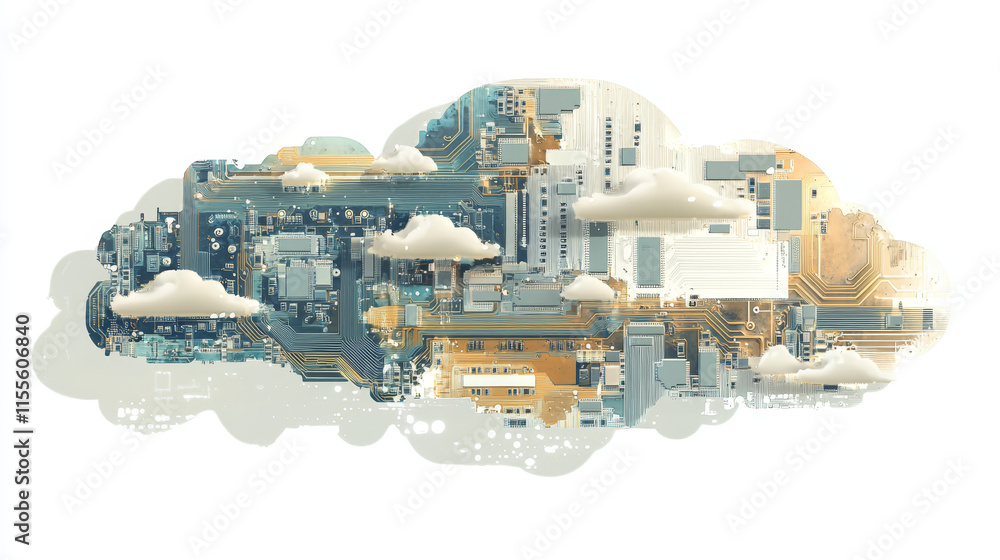 Aufkleber circuit board in the form of a cloud. microchip cloud-based technology background. high- tech vector