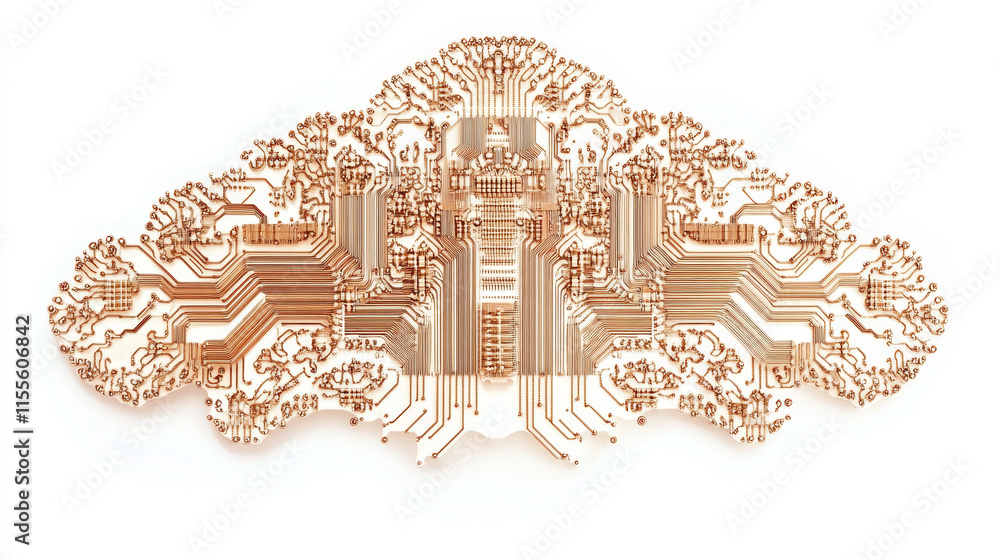 Poster circuit board in the form of a cloud. microchip cloud-based technology background. high- tech vector