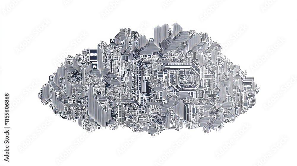 Poster circuit board in the form of a cloud. microchip cloud-based technology background. high- tech vector