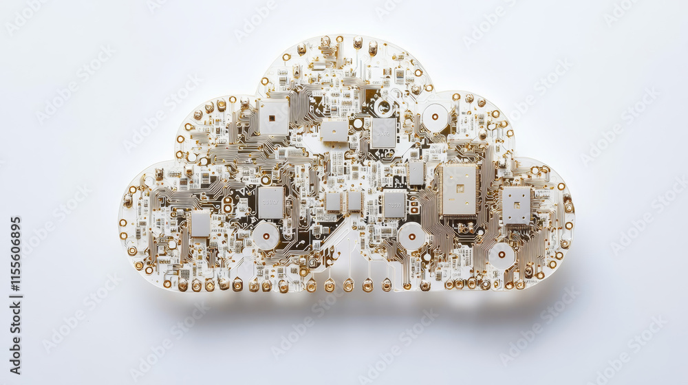 Poster circuit board in the form of a cloud. microchip cloud-based technology background. high- tech vector