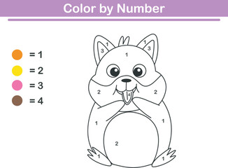 Color by numbers. Coloring page for kids. Coloring with cute hamster. Vector illustration