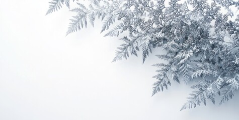 Obraz premium Frosty fern branches on white background, winter design.
