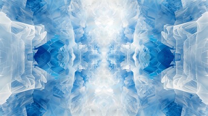 Obraz premium Abstract pattern blue and white seamless mosaic background. Computer image. Fractal geometry: a portal of luminous blocks. Sci-fi or hi-tech background