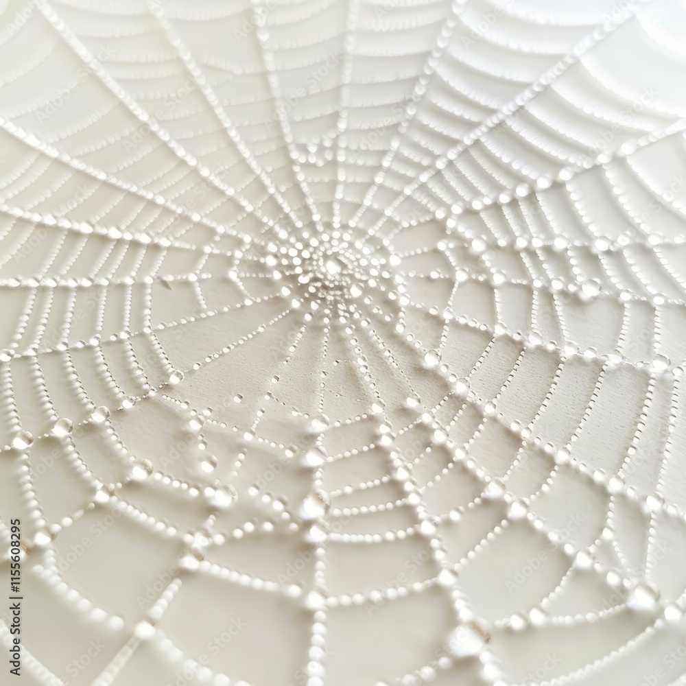 Poster close up of sparkling dew drops clinging to the intricate threads of a spiderweb, forming concentric