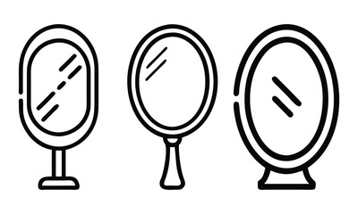 Oval Vanity Mirror Outline Icon Set, A set of three outline vanity mirror icons in oval shapes, perfect for beauty, interior decor, and minimalistic design projects.
