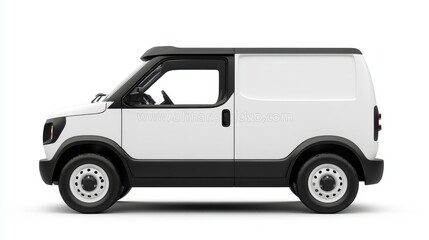 White delivery van, side view, isolated on white background.