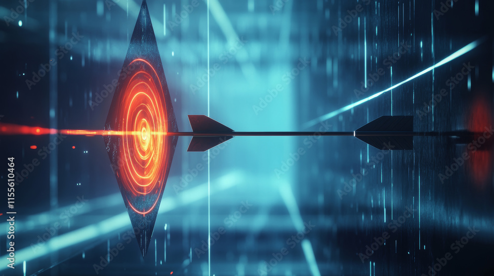 Poster holographic target precision: aim for success with this vector, featuring a holographic target and a