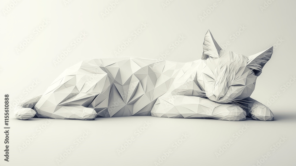 Poster hologram of a cat. cat of polygons, triangles of points and lines. cat is a low-poly compound struct
