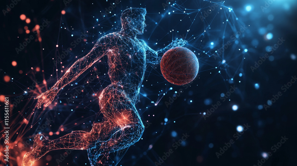Aufkleber a hologram of basketball. a basketball player made of polygons, triangles of dots and lines. basketb