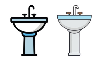 Bathroom Sink Icons with Classic Designs, A pair of bathroom sink icons featuring classic designs and faucets, ideal for plumbing, interior design, or home renovation visuals.
