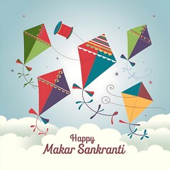 Fototapeta premium Happy Makar Sankranti. Colorful Kite Festival in India. Happy Makar Sankranti. Poster, Banner, Story, Post. Social Media Poster. 