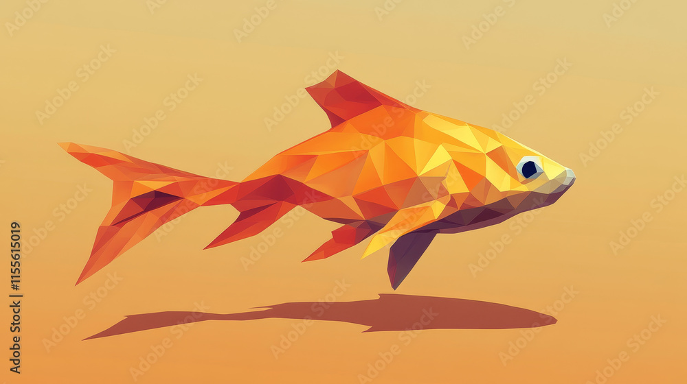 Poster hologram fish. fish from polygons, triangles of points and lines. fish is a low-poly compound struct