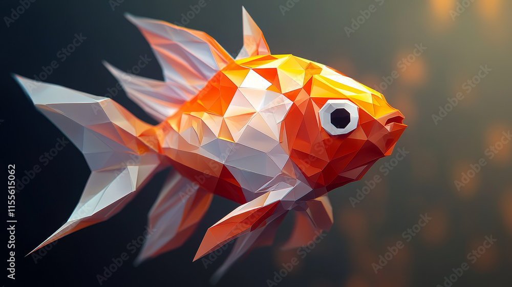 Poster hologram fish. fish from polygons, triangles of points and lines. fish is a low-poly compound struct