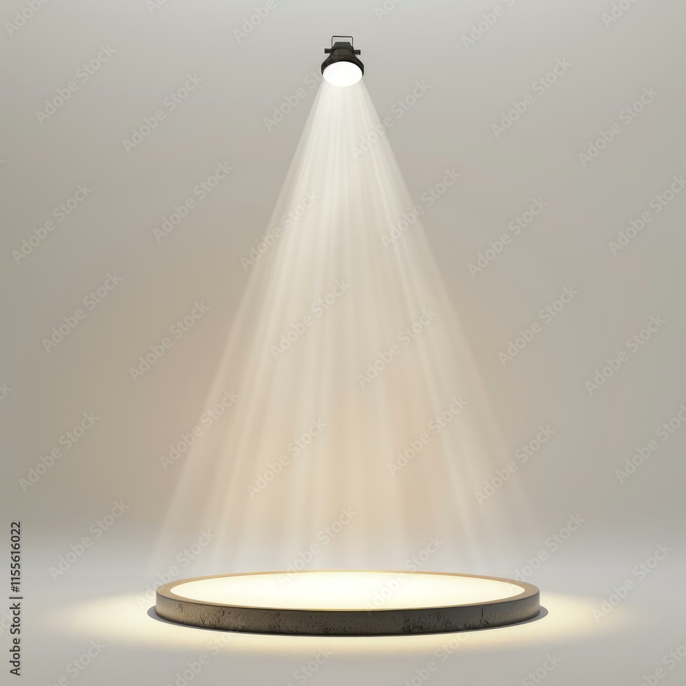 Poster empty round stage illuminated by spotlight creating a dramatic scene