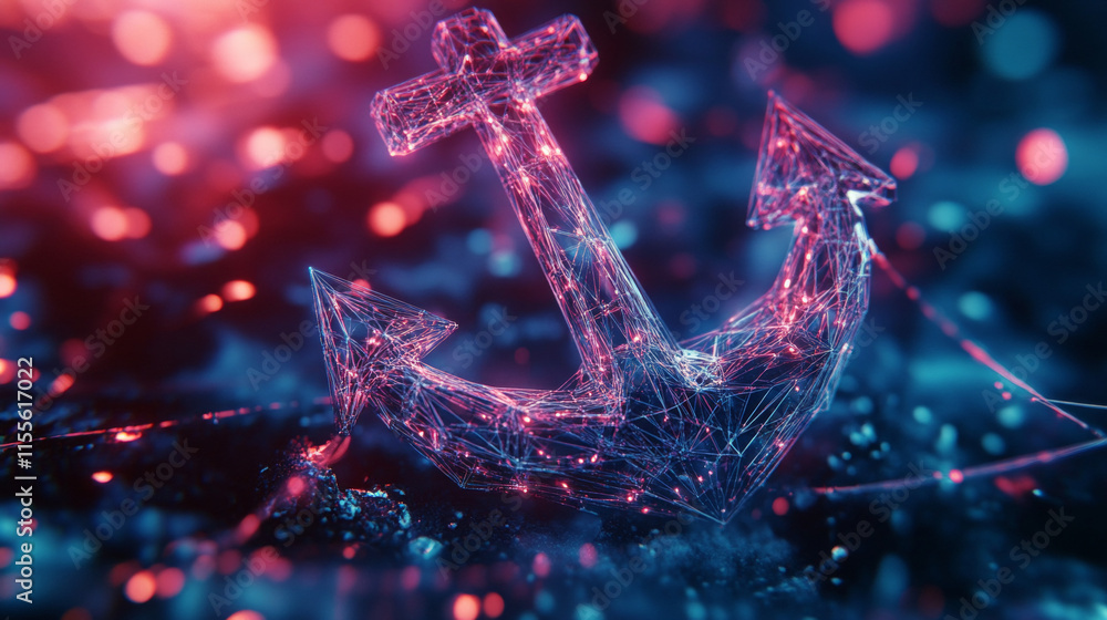 Poster hologram anchor. an anchor consisting of polygons, triangles, points, and lines. anchor is a low-pol