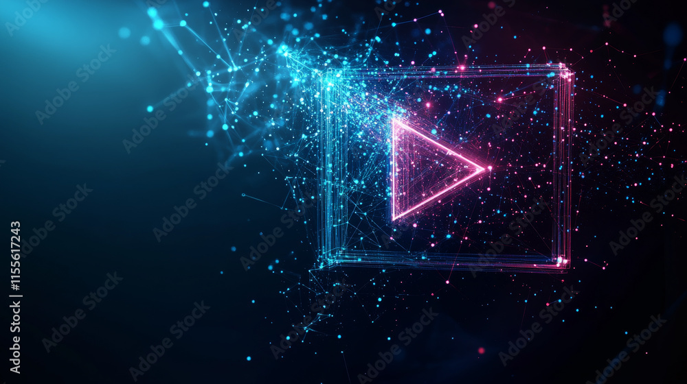Poster a hologram of the video. the video icon consists of polygons, triangles of dots and lines. the video