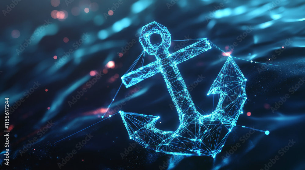 Poster hologram anchor. an anchor consisting of polygons, triangles, points, and lines. anchor is a low-pol