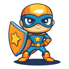 Naklejka premium Heroic cartoon character in action cityscape digital art playful environment empowering concept