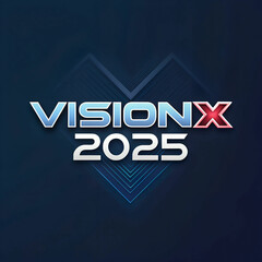 VisionX 2025 Futuristic Logo Design with Modern Typography and Blue Gradient Background