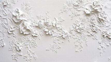 Elegant White Floral Relief Pattern with Raised Textures
