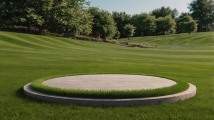 green grass podium circle background