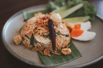 Thai egg fried rice with dried chilli and salted egg.