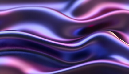 Obraz premium Abstract iridescent purple and blue silk fabric waves, luxurious smooth texture, elegant flowing folds, vibrant color gradients, digital art background.