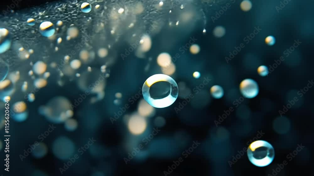 Poster water droplets on glass surface with bokeh effect, abstract background. macro photography and atmosp