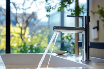 Modern Bathroom Faucet Running Water Into Sink