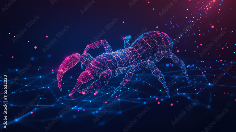 Aufkleber a hologram of a scorpion. a scorpion made of polygons, triangles of dots and lines. scorpio is a low