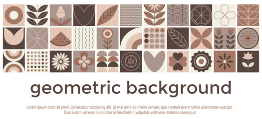 Obraz premium Modern geometric background of abstract organic art style shapes. Mocha Mousse color. Big collection elements in trendy minimal design. Abstract fruit plant leaf simple shape