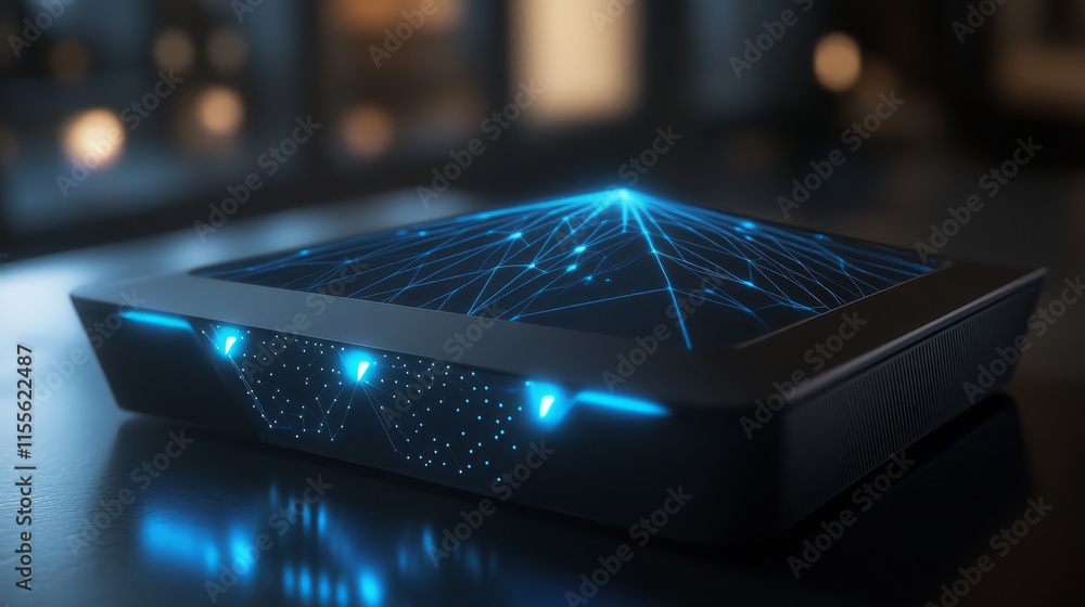 Poster hologram router. wireless internet from polygons, triangles, points and lines. the router has a low-