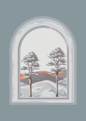 Vector images of winter landscapes painted in watercolor style.