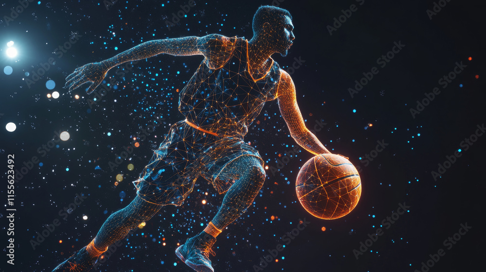 Aufkleber a hologram of basketball. a basketball player made of polygons, triangles of dots and lines. basketb