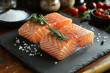 A plate of salmon with a sprinkle of salt and pepper