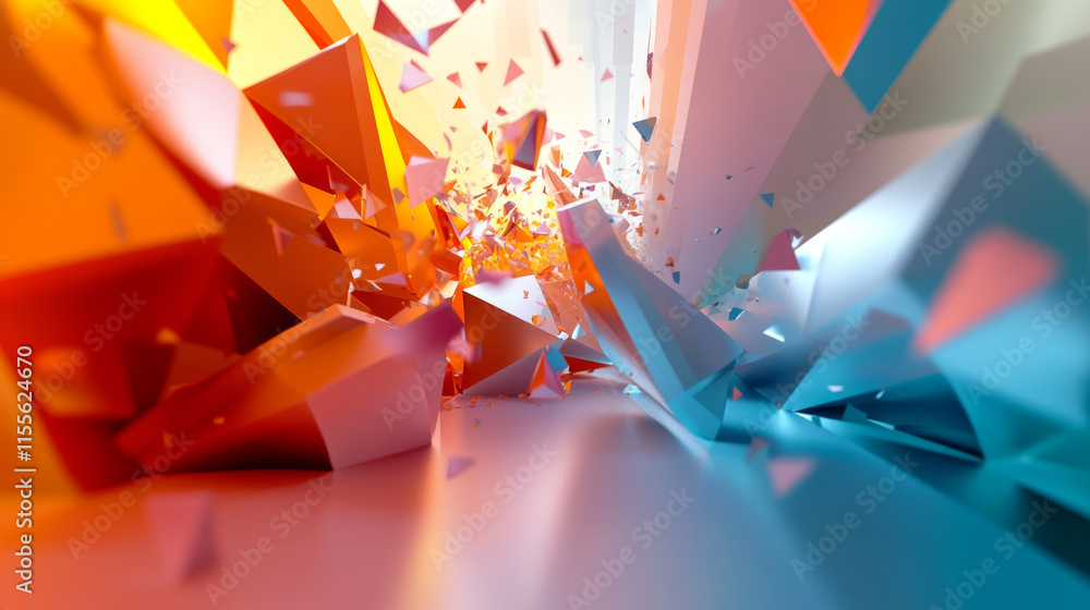 Poster the hologram chain. a chain of polygons, triangles, points, and lines. the chain is a low-poly conne