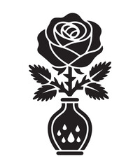 Geometric Black Rose on a Clean White Canvas