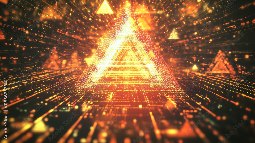 Poster hologram microprocessor. the processor consists of polygons, triangles, points, and lines. a microch