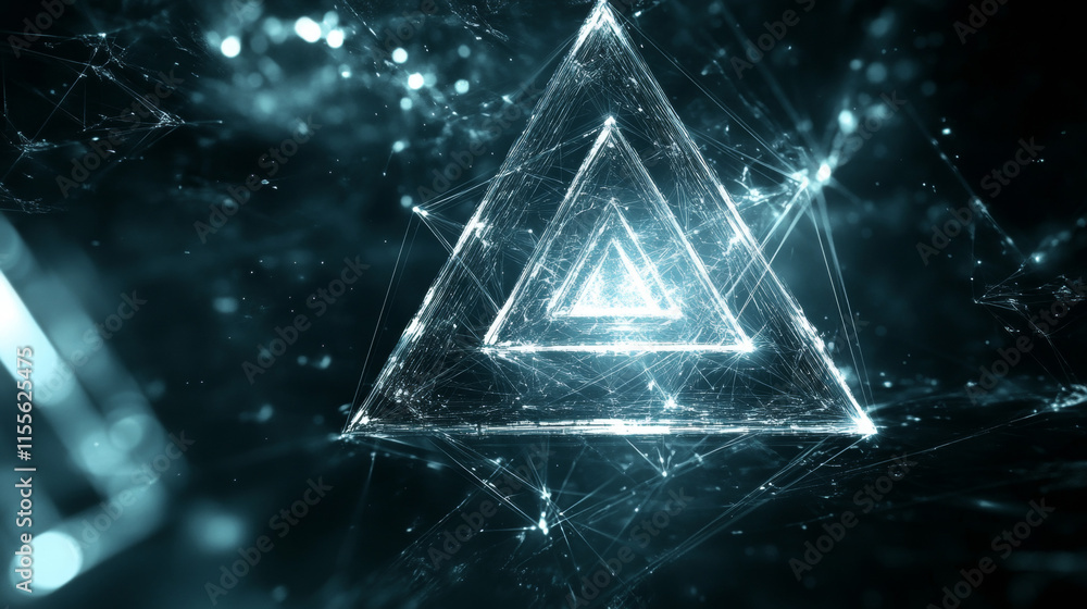 Poster hologram microprocessor. the processor consists of polygons, triangles, points, and lines. a microch